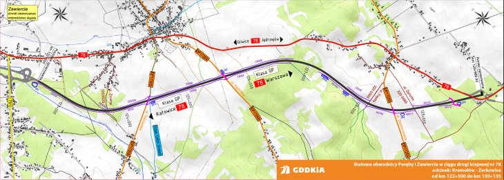 Plan budowy II odcinka obwodnicy Poręby i Zawiercia. Źródło: GDDKiA